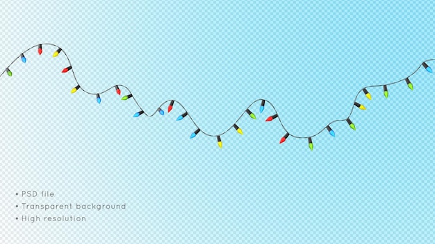 Christmas electric garland with shine colored bulbs isolated on a transparent background 3d render