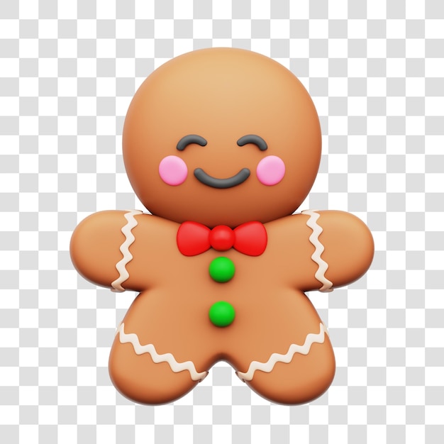 Christmas Gingerbread Cookie 3D Icon Isolated Transparent Background