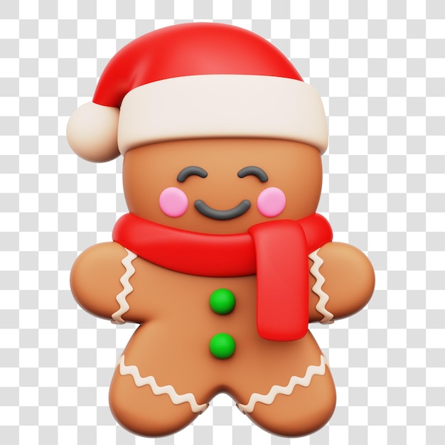 Christmas Gingerbread Cookie 3D Icon Isolated Transparent Background