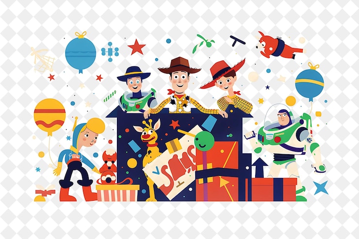 PSD christmas in the toy box with toy story characters design is illustration christmas art design
