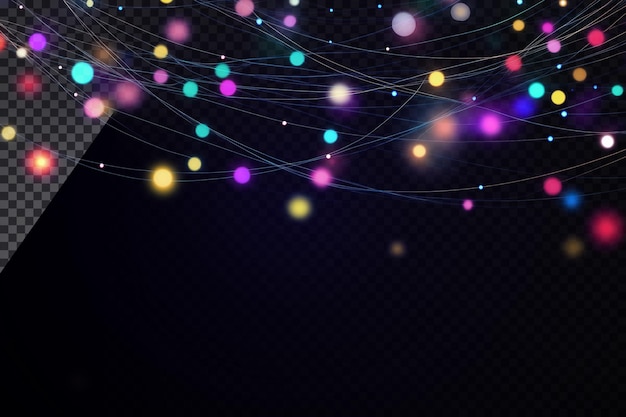 Christmas lights on a dark background transparent overlay effect
