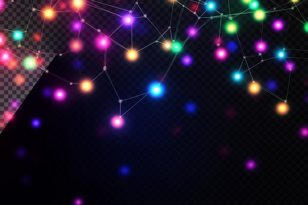 Christmas lights on a dark background transparent overlay effect
