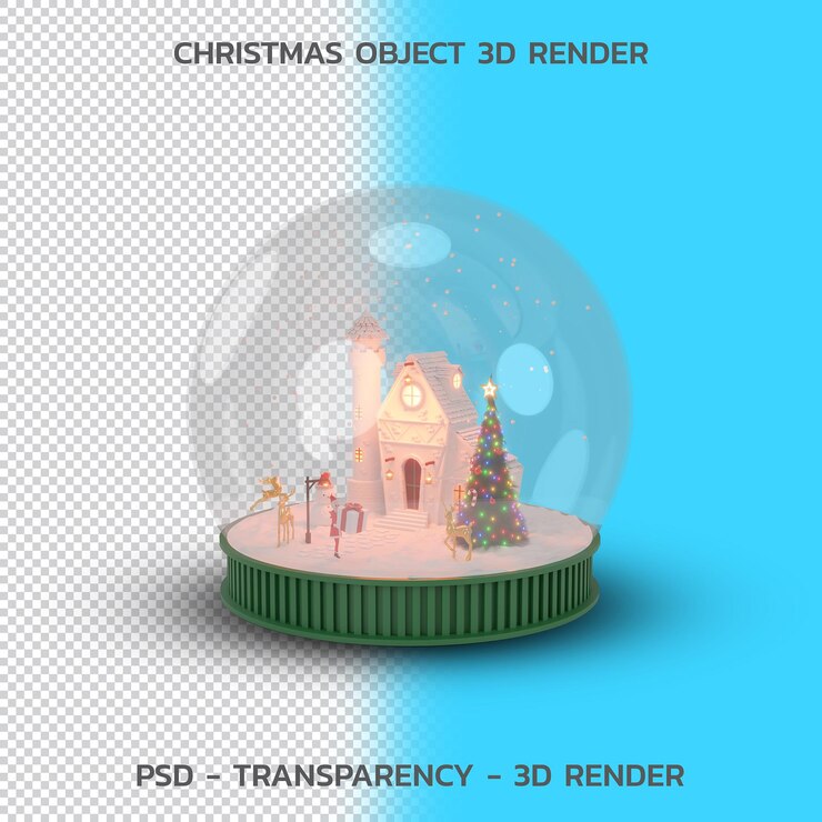 Christmas Snow Globe., rendering 3d di oggetti di Natale