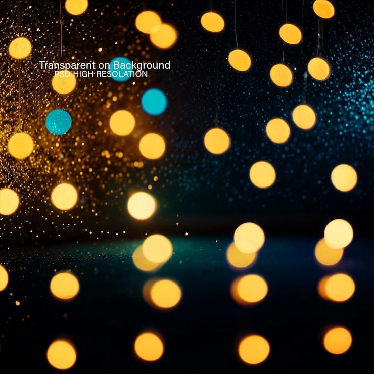 PSD christmas with black and gold hanging baubles on a bokeh design on black background