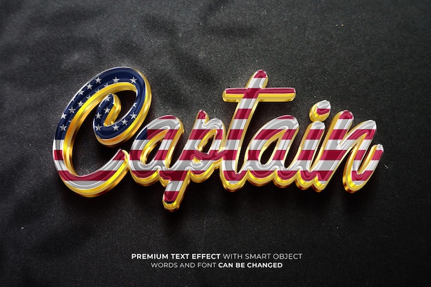 Chrome Captain Hero America 3d Style D'effet De Texte Modifiable Maquette