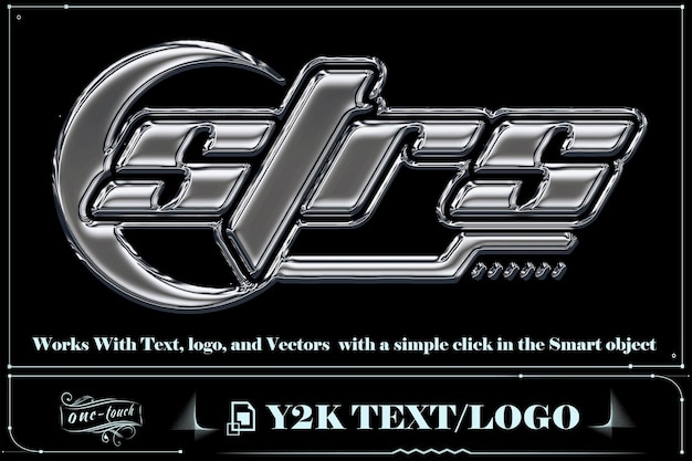 PSD chrome shadows éclairage réfléchissant effet de texte y2k logo chrome rendu dégradé psd mockup
