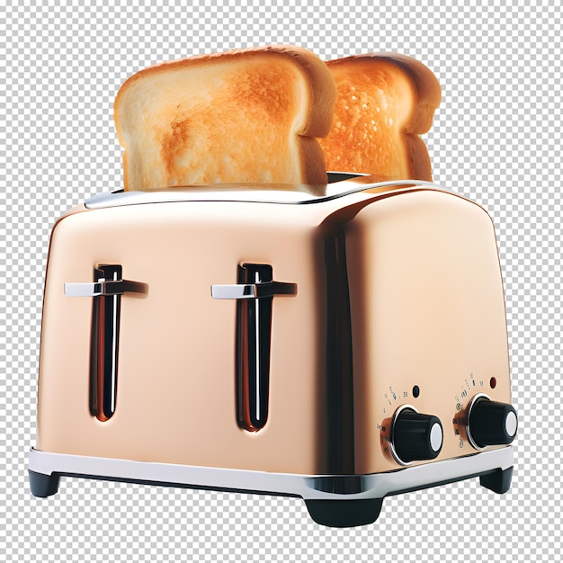 Chromtoaster mit geröstetem toastbrot auf isoliertem transparentem hintergrund