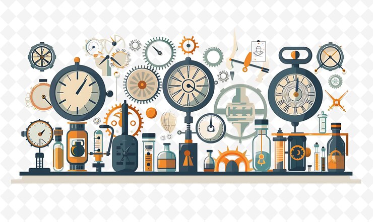 PSD chronokinetics controlling time design è ispirato allo steampunk flat illustration festival theme art
