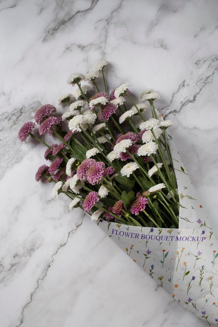 PSD chrysanthemenstrauß mit packpapiermodell