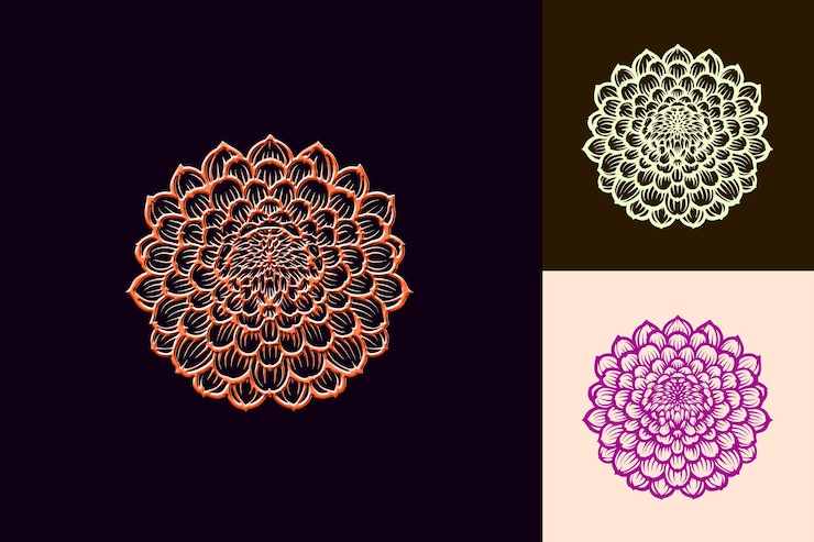 PSD chrysanthemum flower icon flower emblem com decorative japa inspirado na natureza desenhos vector únicos