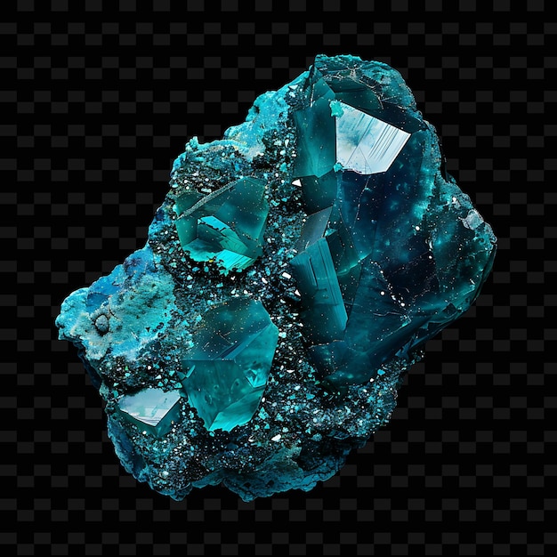 PSD chrysocolla-kristall mit druzy-form blau-grün und op png-gradient-objekt auf dunklem hintergrund
