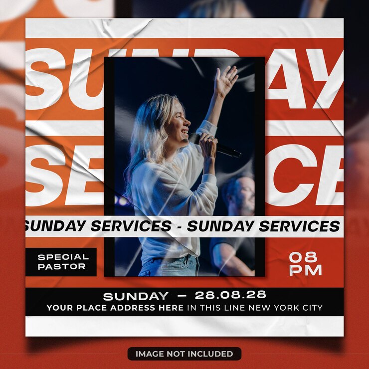 PSD church service poster social media banner