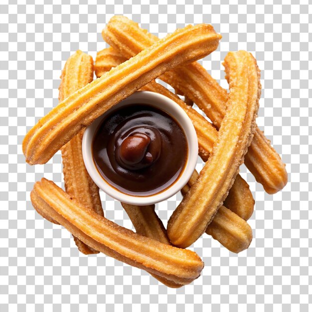 PSD churros fritos com chocolate isolado em fundo transparente