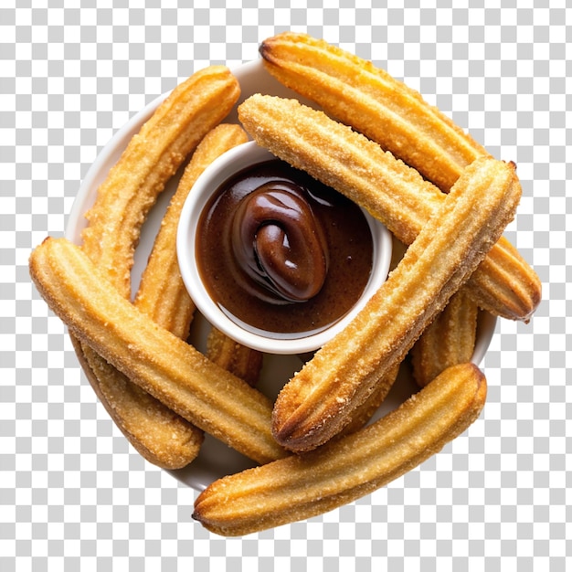 PSD churros fritos com chocolate isolado em fundo transparente