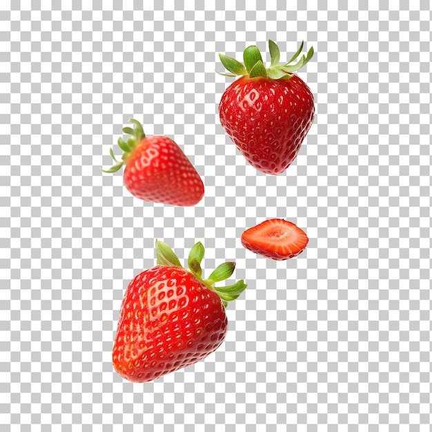 Chute de fraises isolées sur fond transparent png psd