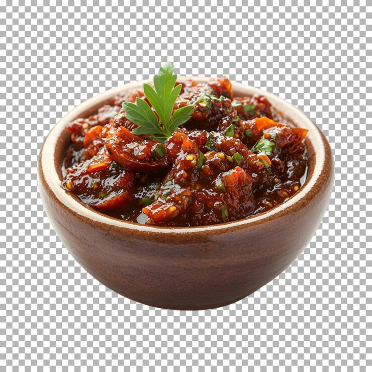 PSD chutney de tomate picante aislado sobre un fondo transparente