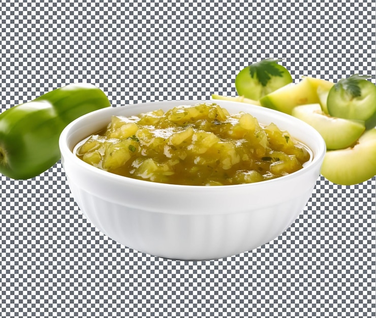 PSD chutney de tomate verde para regar la boca en un cuenco aislado sobre un fondo transparente