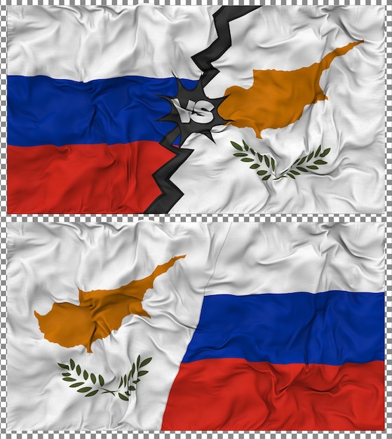 Chypre contre la Russie Half Combined Flag Cloth Bump Texture Rendering en 3D