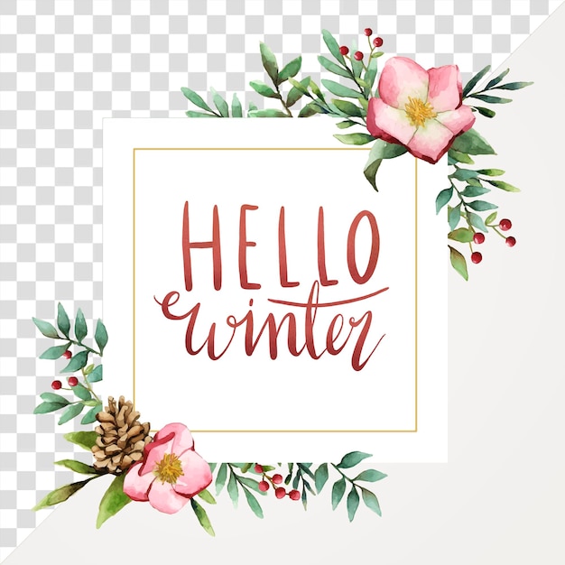 Ciao inverno png adesivo floreale tipografia su sfondo trasparente