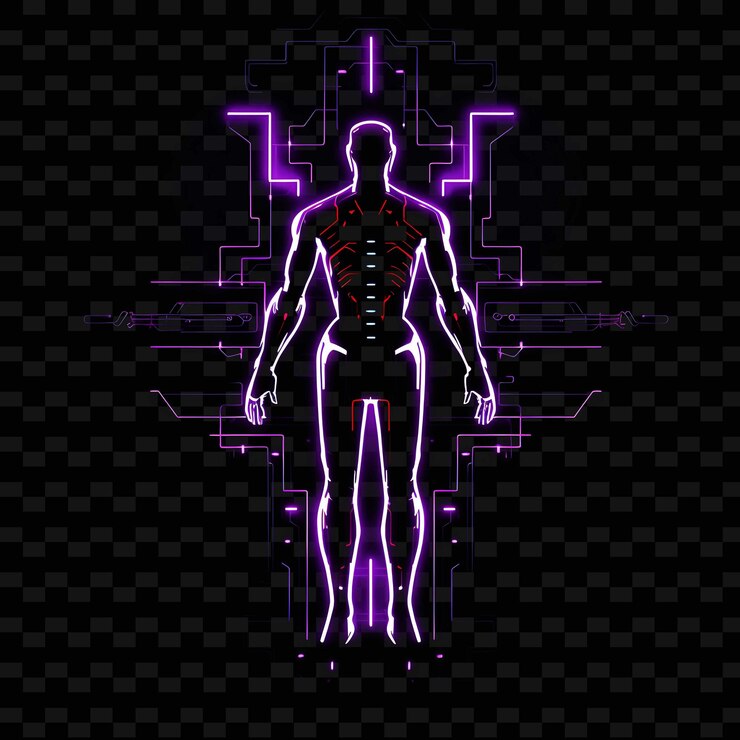 PSD cibernético cyberpunk líneas luminosas de neón brazos robóticos electr png formas y2k artes de luz transparentes
