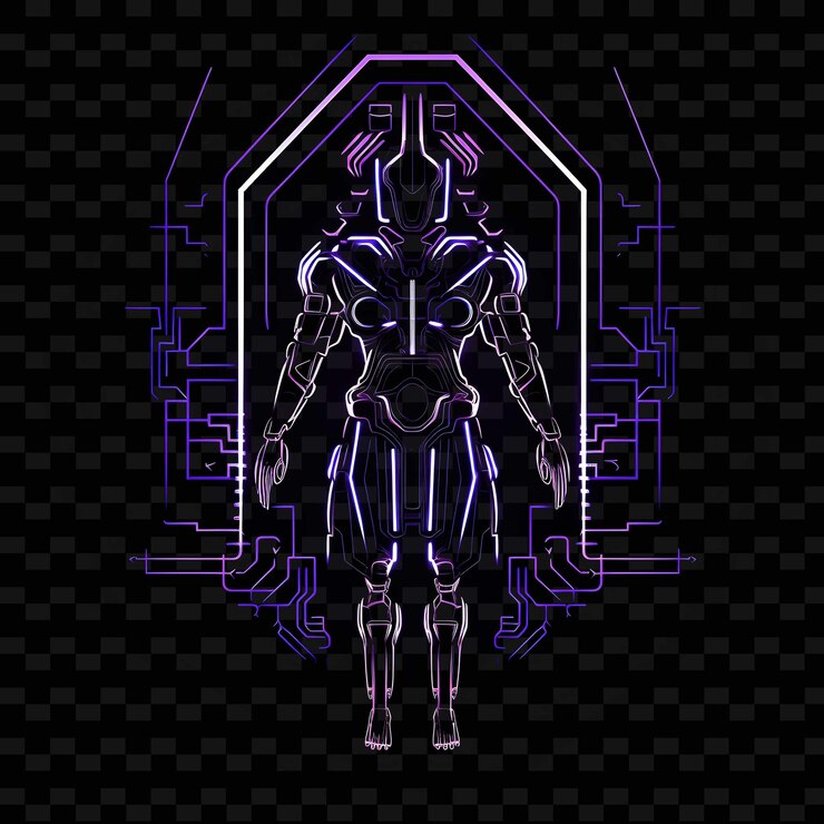 PSD cibernético cyberpunk líneas luminosas de neón brazos robóticos electr png formas y2k artes de luz transparentes