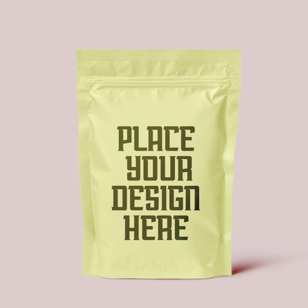 Cibi deliziosi avvolti in imballaggi gialli Mockup PSD allettante