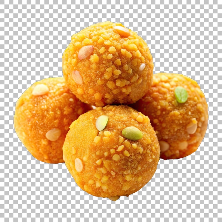 Cibi freschi di Laddu arancione isolati su uno sfondo trasparente