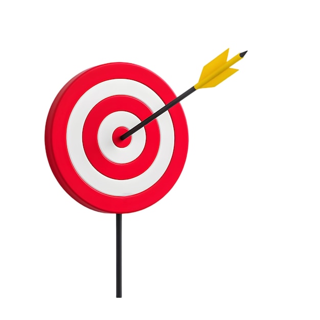 Cible 3D avec bullseye et flèche isolée sur fond blanc Précision d'atteinte du but et S