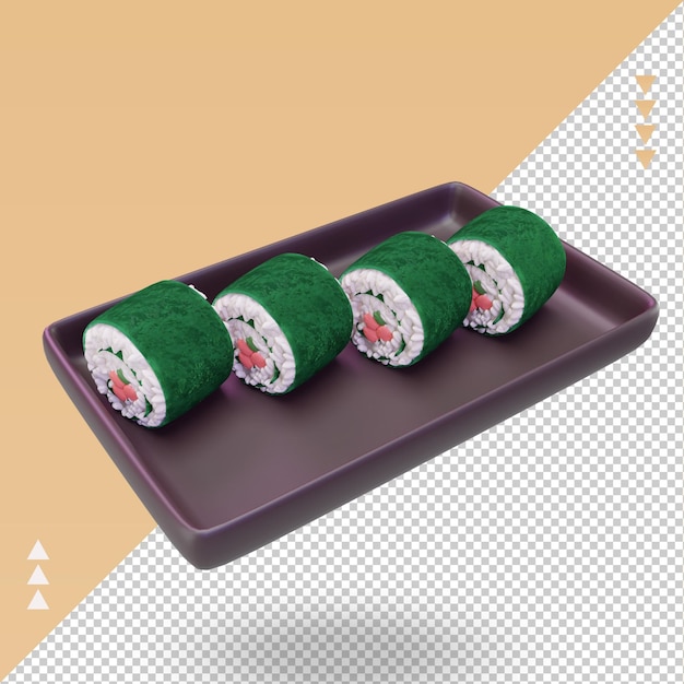 cibo asiatico 3d Rotolo di sushi che rende la vista giusta