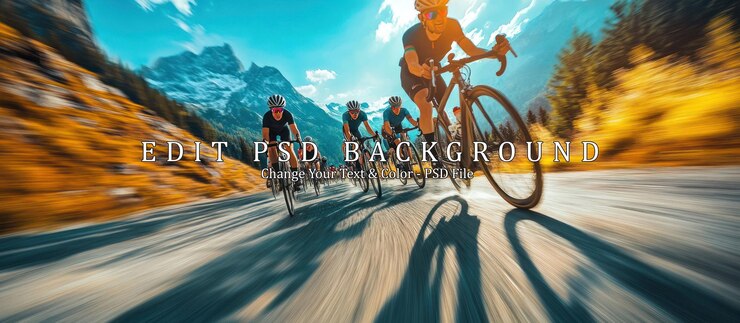 PSD ciclistas corriendo por un paso de montaña