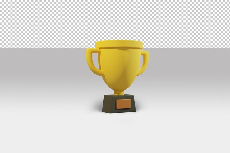Ciclo de renderizado 3D de trofeo con vista en ángulo medio recto y fondo transparente