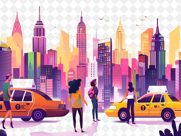 PSD cidade de nova york com personagens tendo uma festa no telhado desenho pessoas estilo de vida ilustração plana