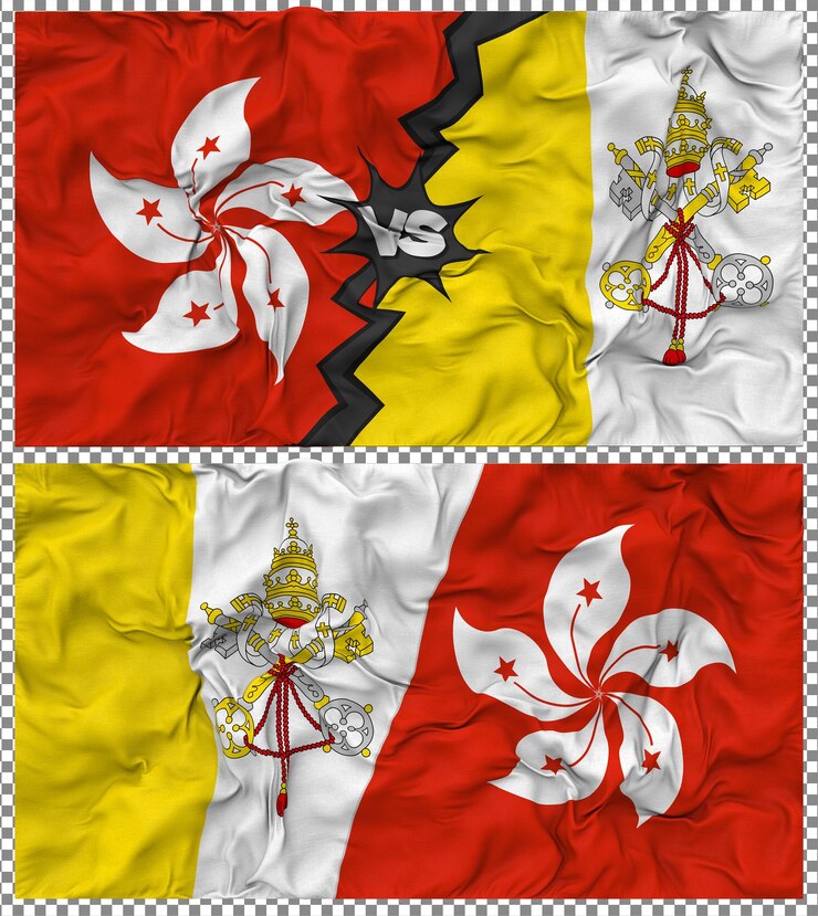 PSD cidade do vaticano versus hong kong meia bandeira combinada textura de tecido de bump renderização 3d