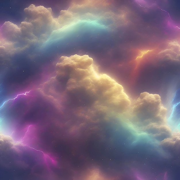PSD ciel de nébuleuse arc-en-ciel et tonnerre arrière-plan coloré aigenerated