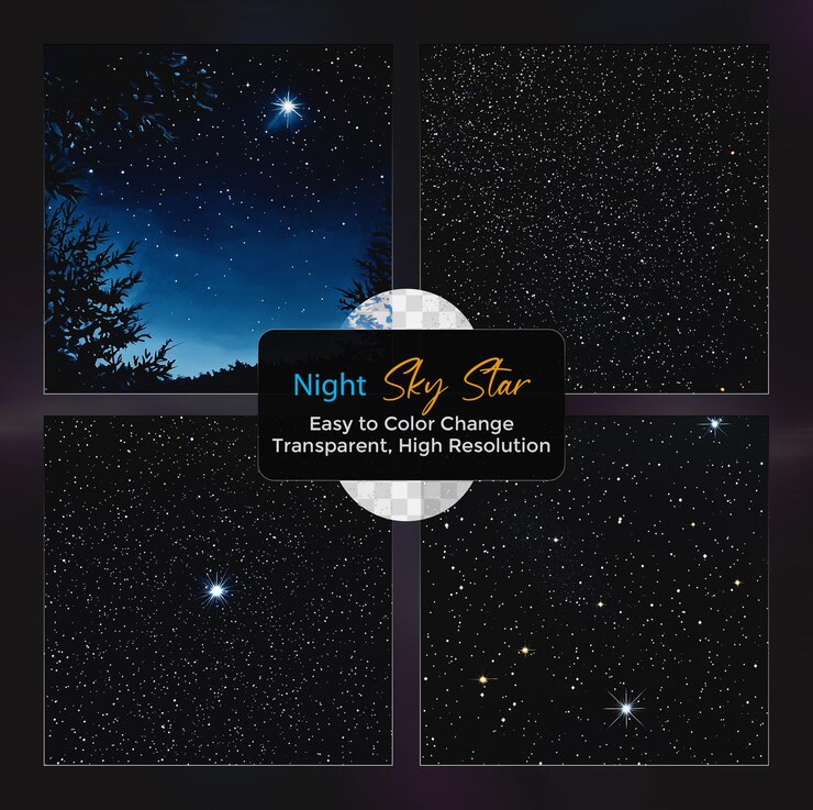 PSD le ciel nocturne étoilé avec des nébuleuses sur un fond transparent