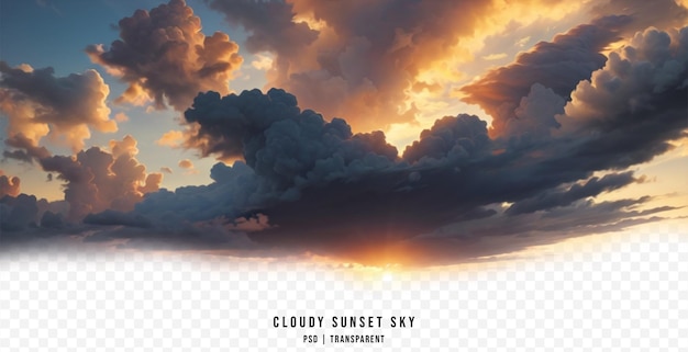 PSD ciel nuageux au coucher du soleil isolé sur fond transparent