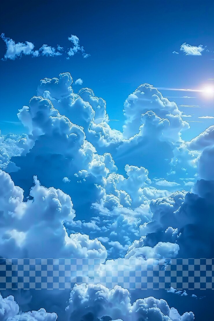 PSD el cielo azul está cubierto de nubes blancas creando una atmósfera serena sobre un fondo transparente