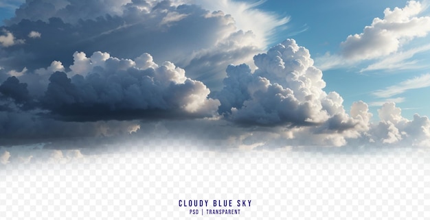 PSD un cielo azul con nubes blancas y sol aislado sobre fondo transparente