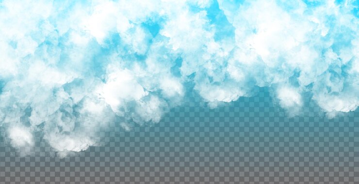 PSD cielo azul realista con nubes blancas isloated sobre fondo transparente