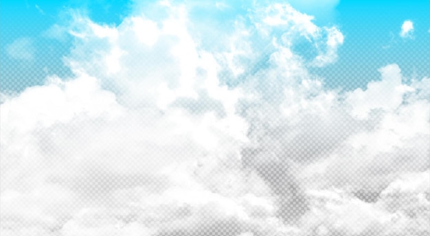 Cielo blu realistico con nuvole bianche isolate su sfondo trasparente