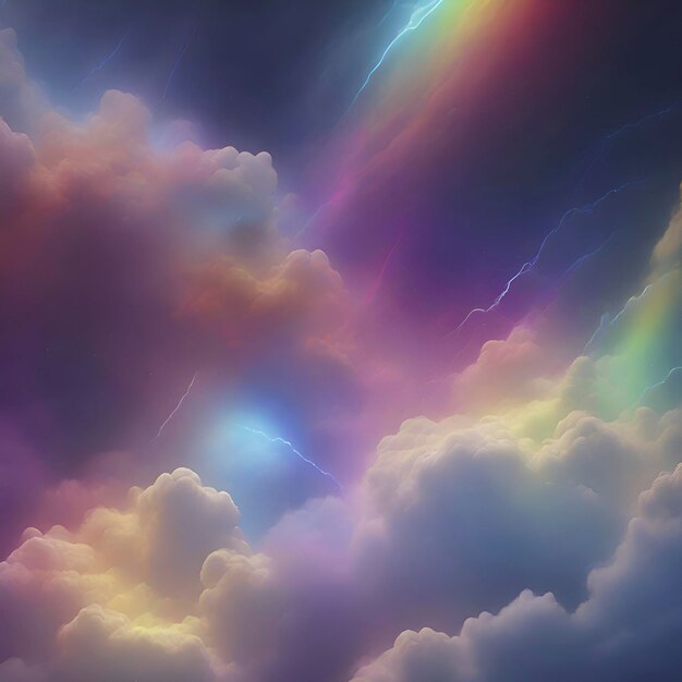El cielo de la nebulosa del arco iris y el trueno fondo colorido aigenerado
