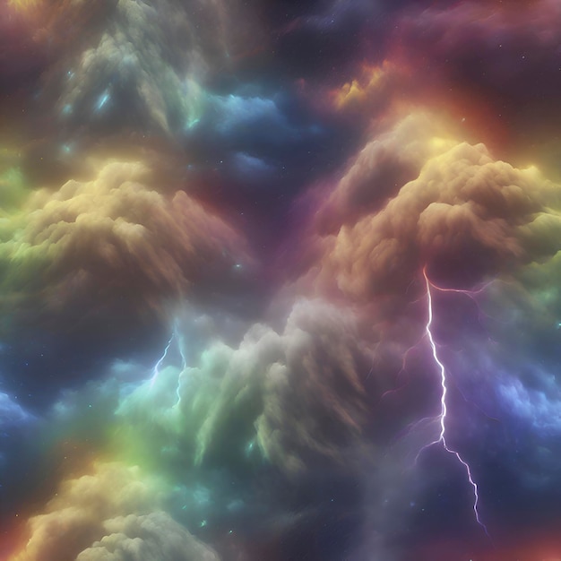 El cielo de la nebulosa del arco iris y el trueno fondo colorido aigenerado