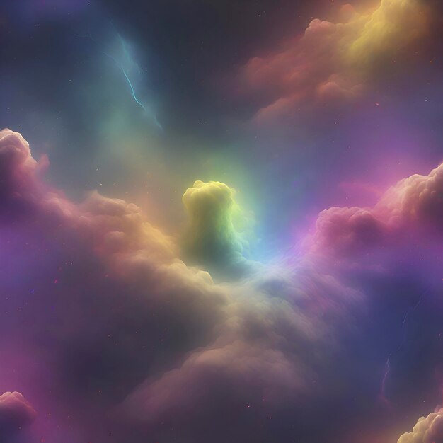 PSD el cielo de la nebulosa del arco iris y el trueno fondo colorido aigenerado