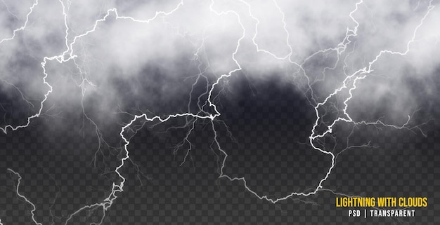 Un cielo nublado con un rayo aislado sobre fondo transparente