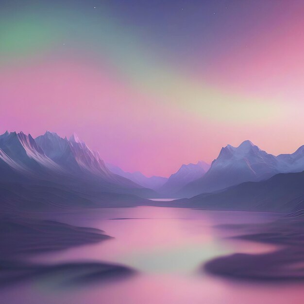 PSD cielo pastel con paisaje de aurora con transición de color suave