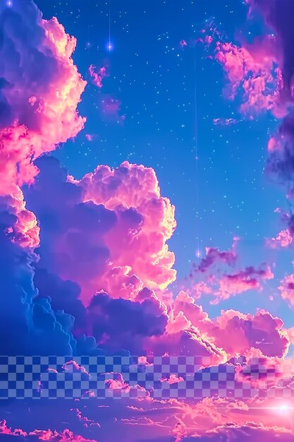 Cielo rosa y azul con nubes en la caricatura sobre un fondo transparente