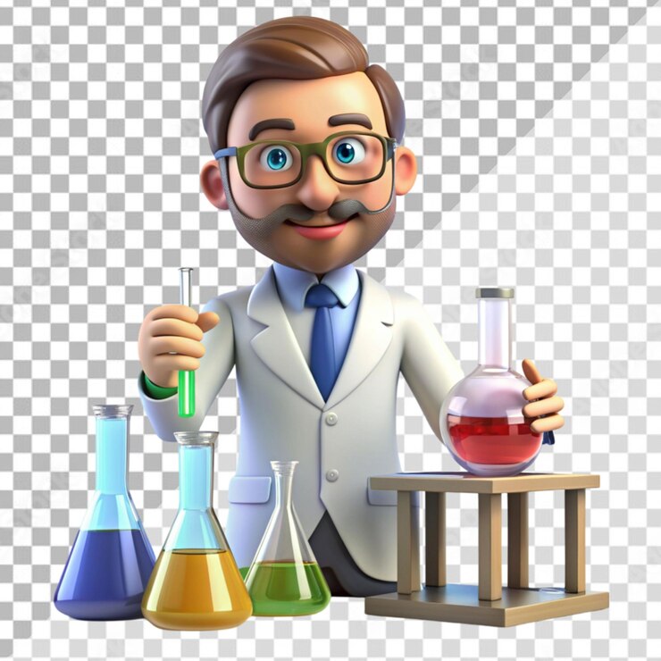 PSD científico de dibujos animados en 3d, aspecto elegante, experto en conducción