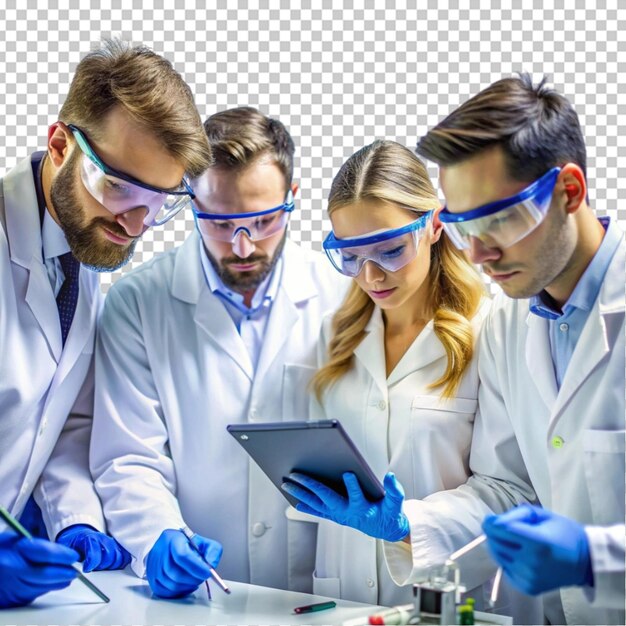 Científicos sonrientes mirando los informes