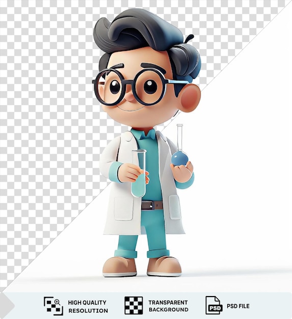 PSD cientista 3d desenho animado conduzindo experimento psd png