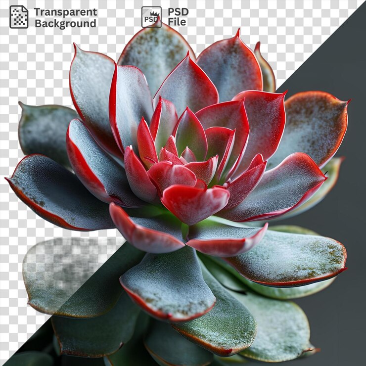 PSD cierre aislado de una flor roja vibrante con pétalos rojos dispersos